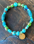 Evil Eye Recycled Glass Bracelet - Blue & Green vendor-unknown