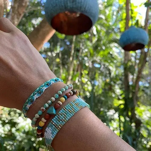 Seed Beaded LOVE Bracelet with Hearts - Mint - Love Is Project