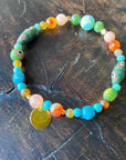Evil Eye Recycled Glass Bracelet - Carnelian Sunset Stone