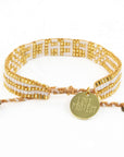Custom Seed Bead PEACE Bracelet - Gold & White