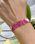 Seed Bead LOVE with Hearts Bracelet - Pink Topaz vendor-unknown