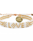 Seed Bead LOVE Bracelet - White & Gold vendor-unknown