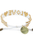 Seed Bead LOVE with Hearts Bracelet - White & Gold