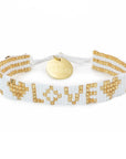 Seed Bead LOVE with Hearts Bracelet - White & Gold