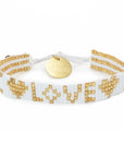 Seed Bead LOVE with Hearts Bracelet - White & Gold vendor-unknown