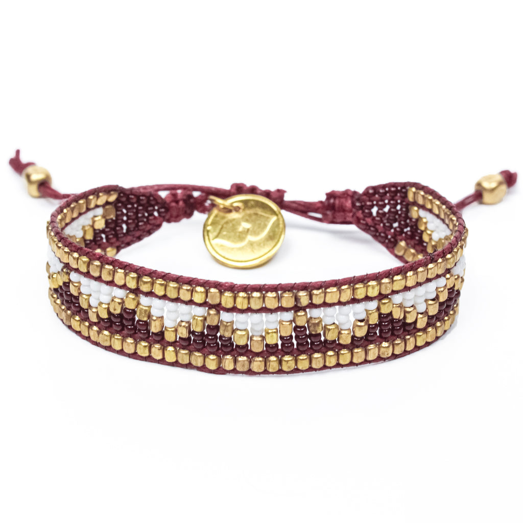 Taj Beaded Bracelet - Burgundy & White - Love Is Project