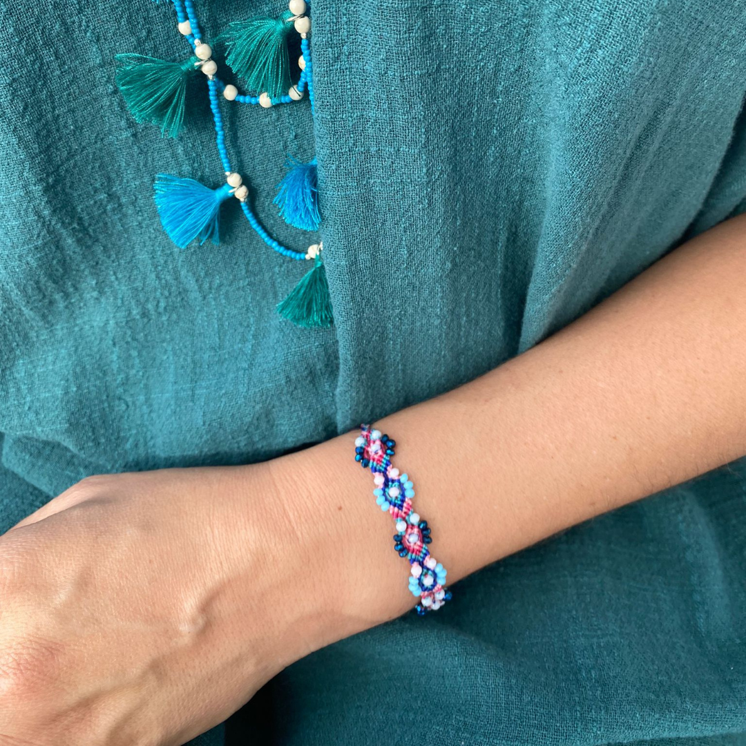 Daisy Chain Beaded Bracelets - Adjustable Beaded Flower Bracelets - Handmade Mexican Bracelets