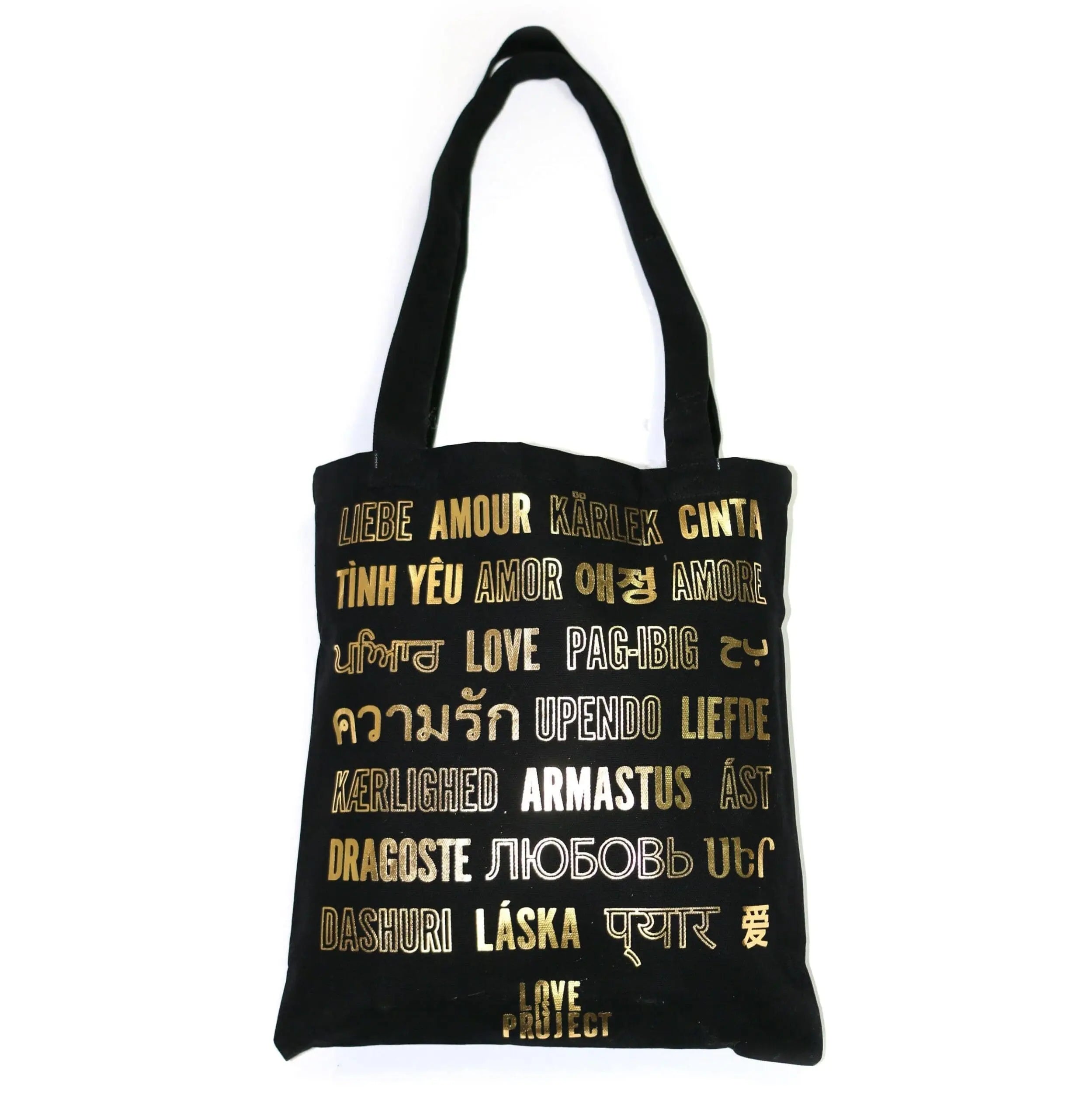 LOVE Languages Tote - Black and Gold Tote Bag - Love is Project