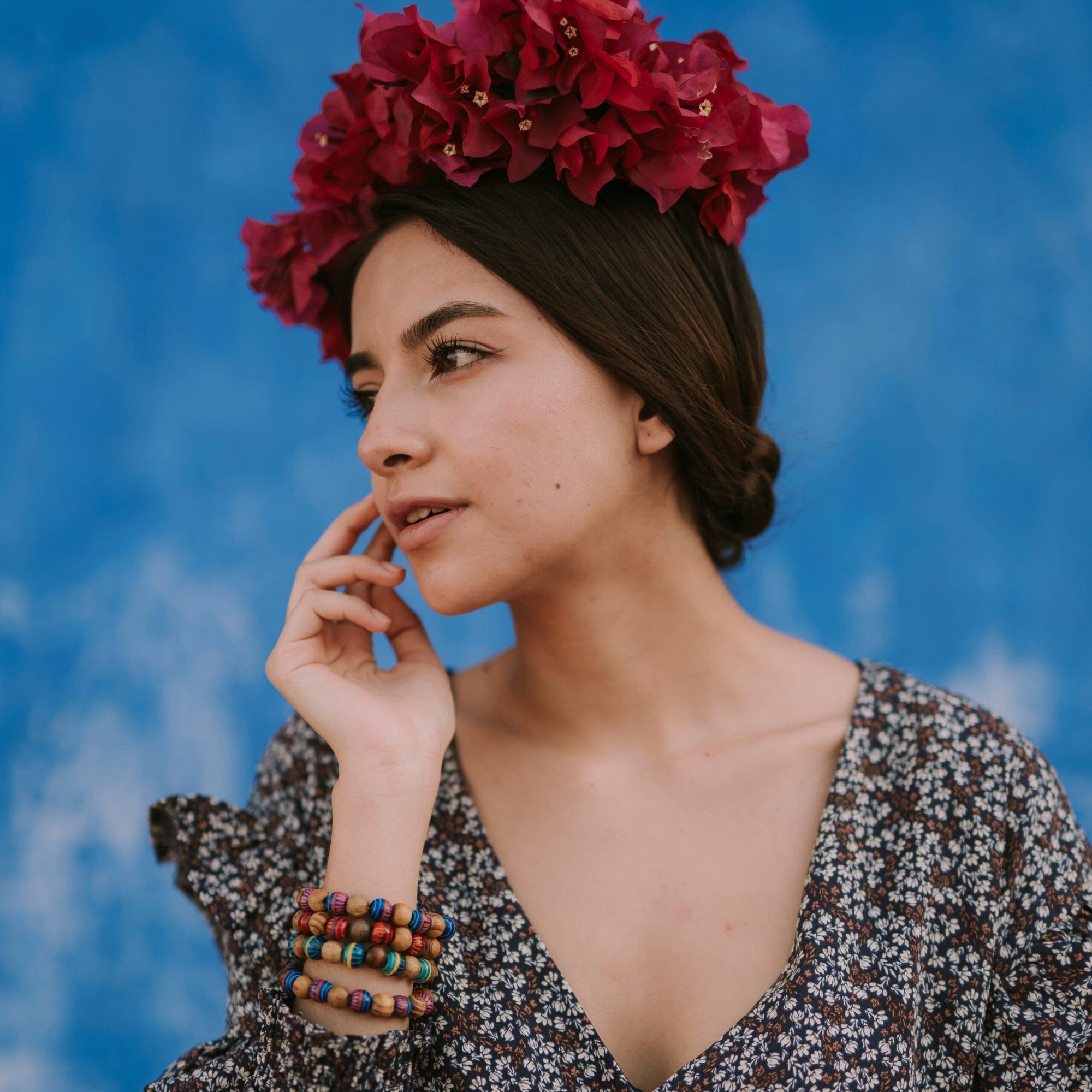 Frida Wooden Beaded Bracelet - Red