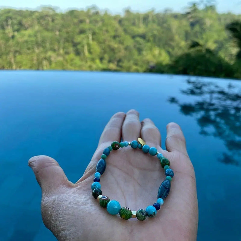 Evil Eye Recycled Glass Bracelet - Blue & Green Love Is Project