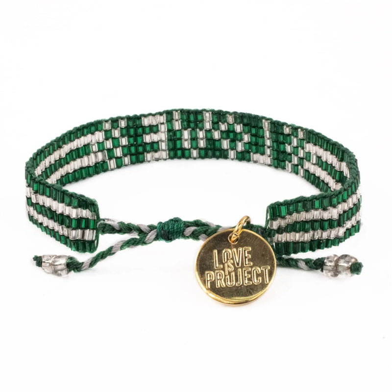 Seed Bead LOVE Bracelet - Green Love Is Project