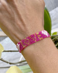 Seed Bead LOVE with Hearts Bracelet - Pink Topaz