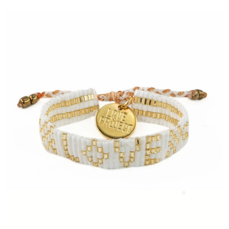 Kids' Seed Bead LOVE Bracelet - White Love Is Project