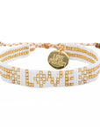 Seed Bead LOVE Bracelet - White & Gold