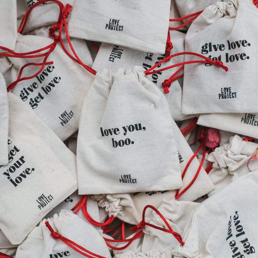Love Is Project bracelets are shipped in custom drawstring bags