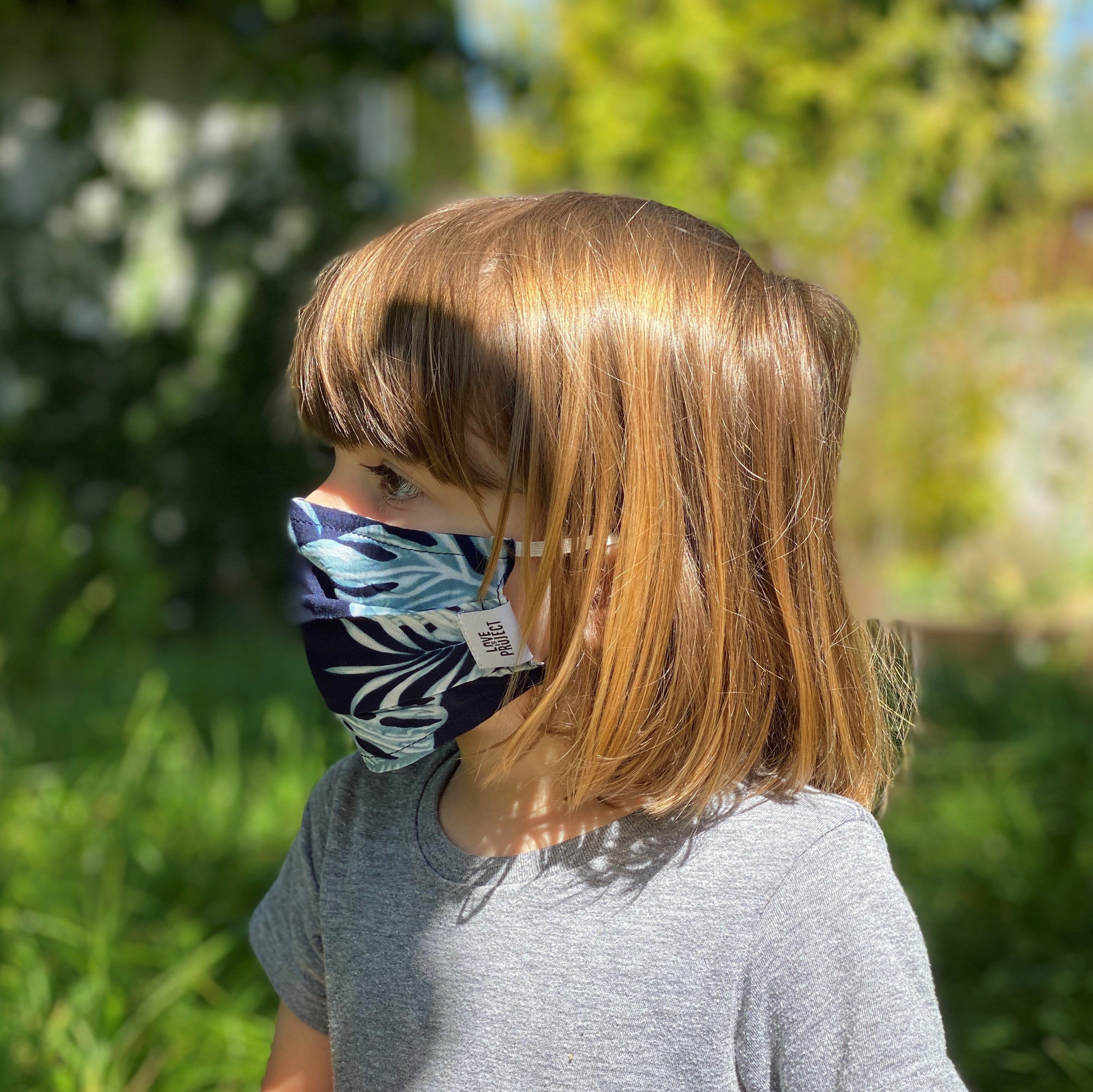 Kids' Aloha Elastic Face Mask - Dark Navy - Love Is Project