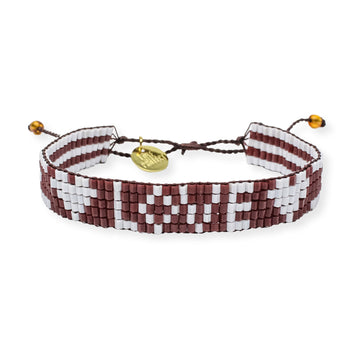 Seed Bead LOVE with Hearts Bracelet - Burgundy and White - Love Is Project