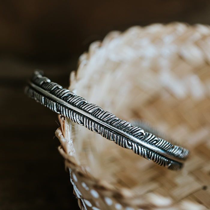 The White Feather Foundation Unisex Sterling Silver Feather wrist cuff 