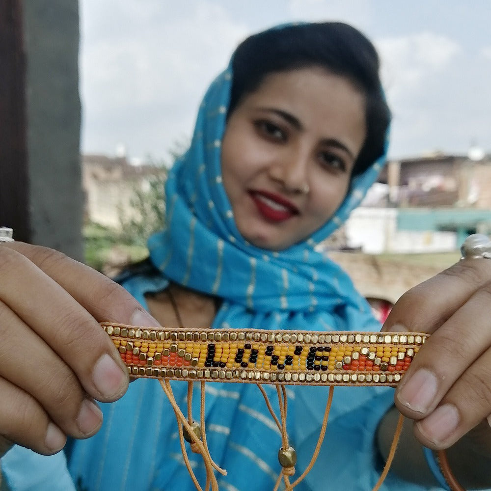 Seed Bead Love Bracelet with Heart- Sunshine Yellow - Love Is Project