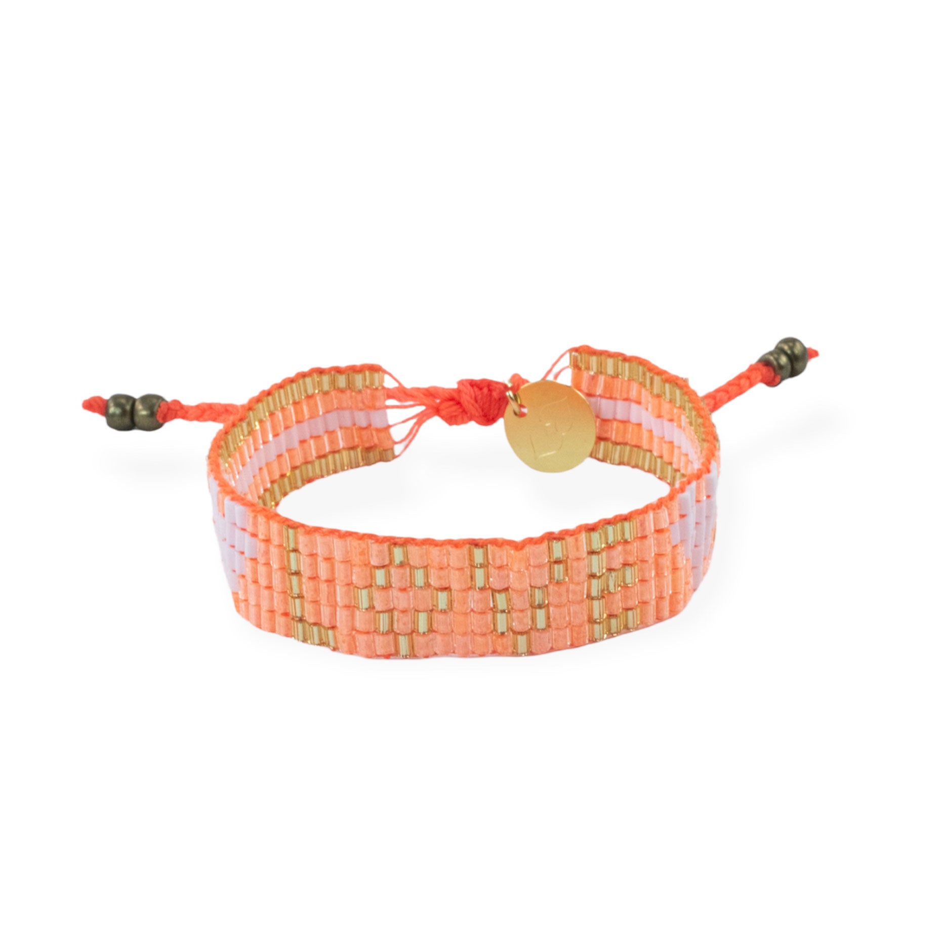 Kids' Seed Bead LOVE with Hearts Bracelet - Neon Orange