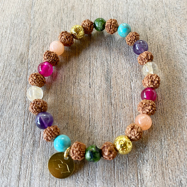 Bali Rainbow Mala - Chakra Stones with Golden Beads