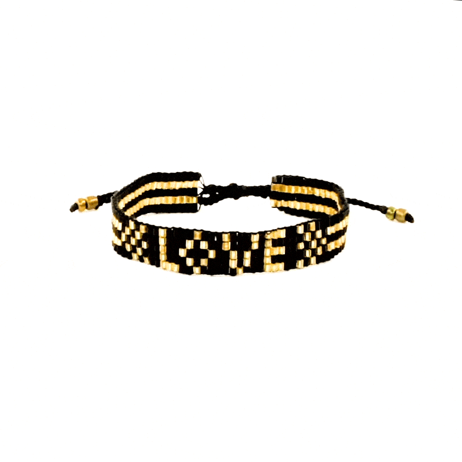 Seed Bead LOVE Bracelet - Black and Gold - Love Is Project