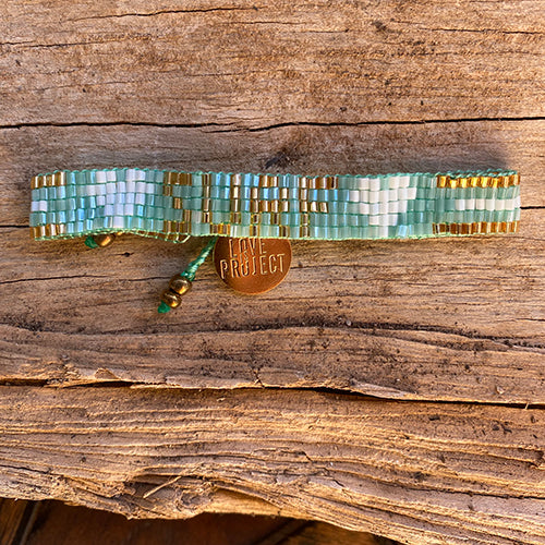 Seed Beaded LOVE Bracelet with Hearts - Mint - Love Is Project