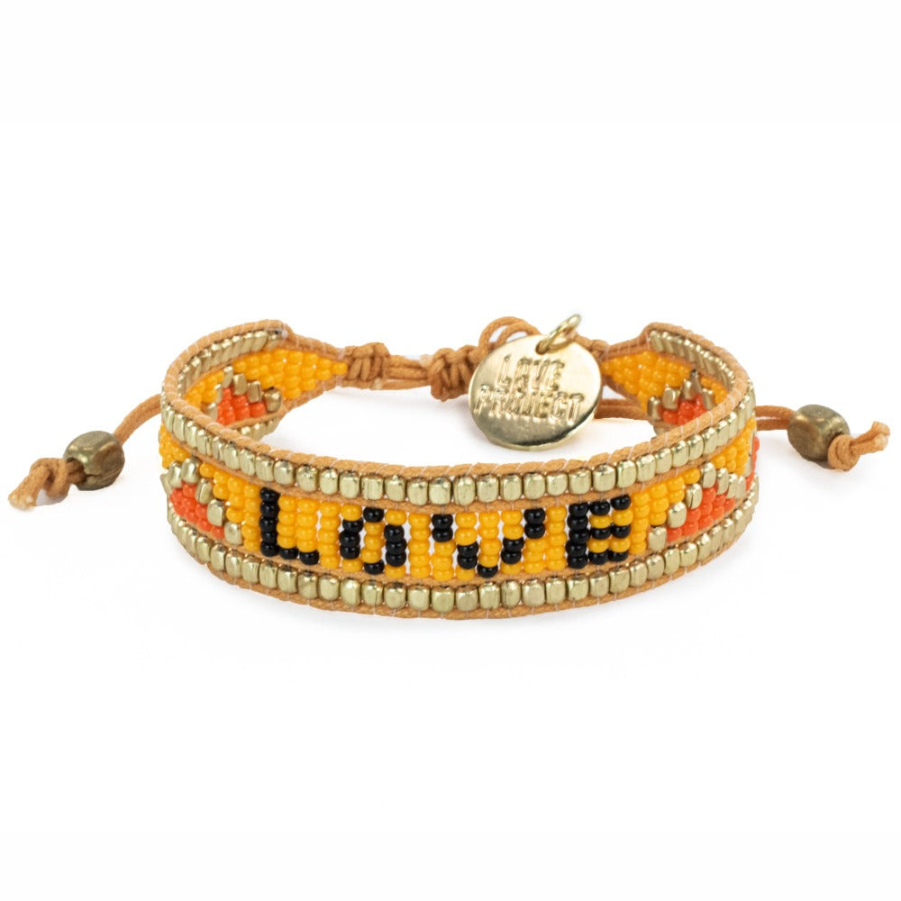 Seed Bead Love Bracelet with Heart- Sunshine Yellow - Love Is Project