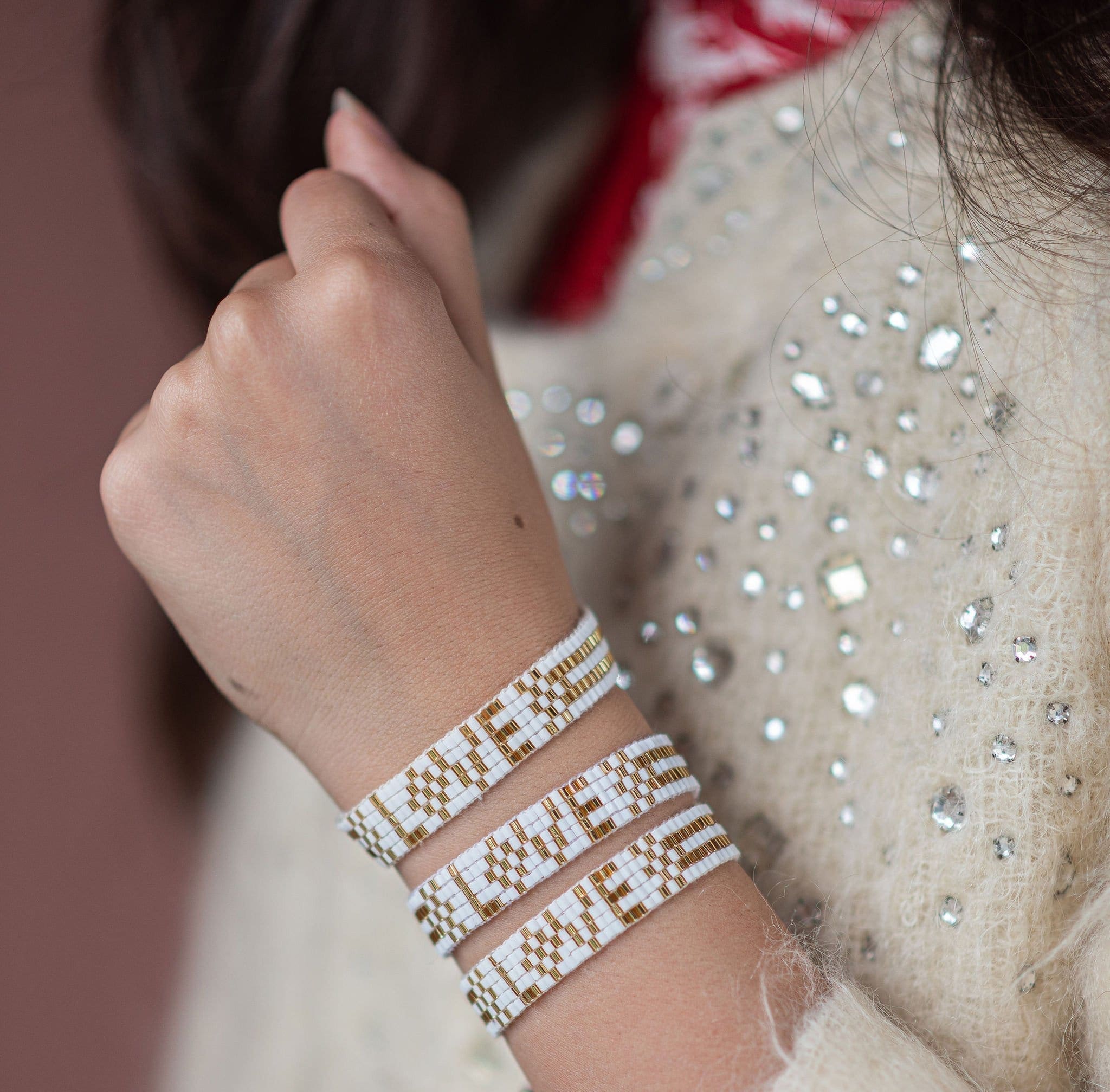 Seed Bead LOVE Bracelet - White & Gold - Love Is Project