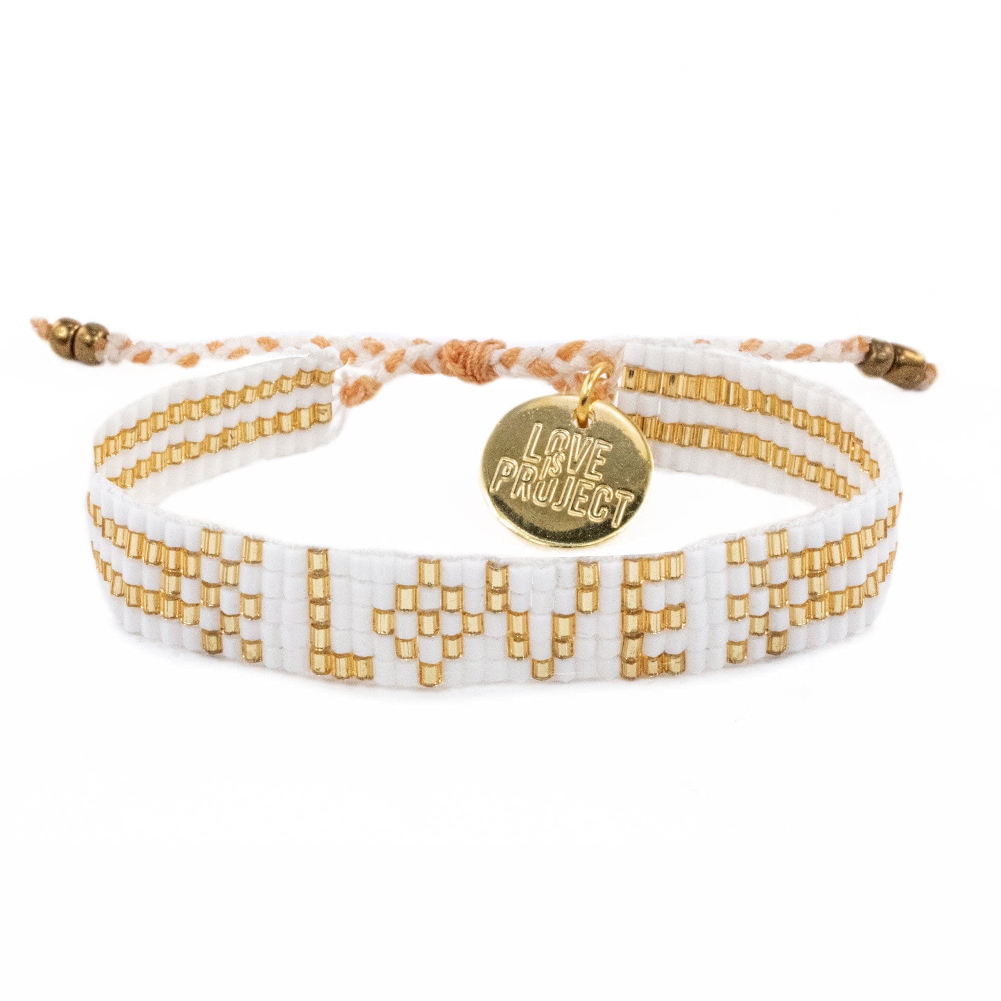 Seed Bead LOVE Bracelet - White & Gold - Love Is Project