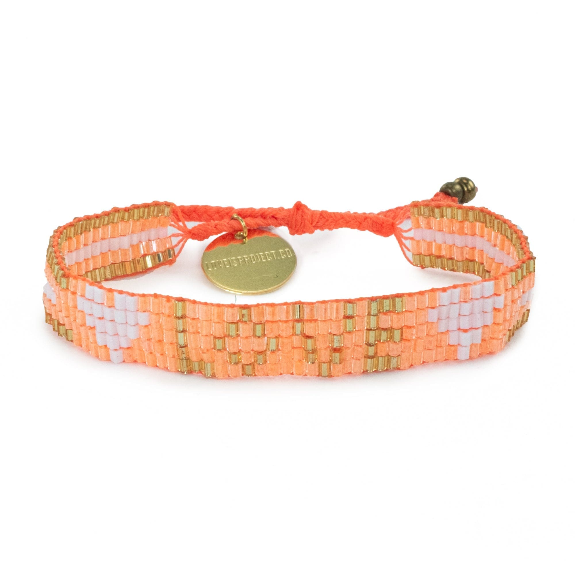 Seed Bead LOVE with Hearts Bracelet - Neon Orange