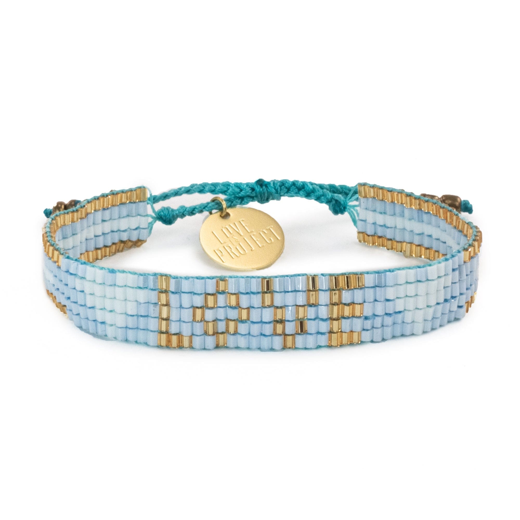 Seed Bead LOVE with Hearts Bracelet - Sky Blue