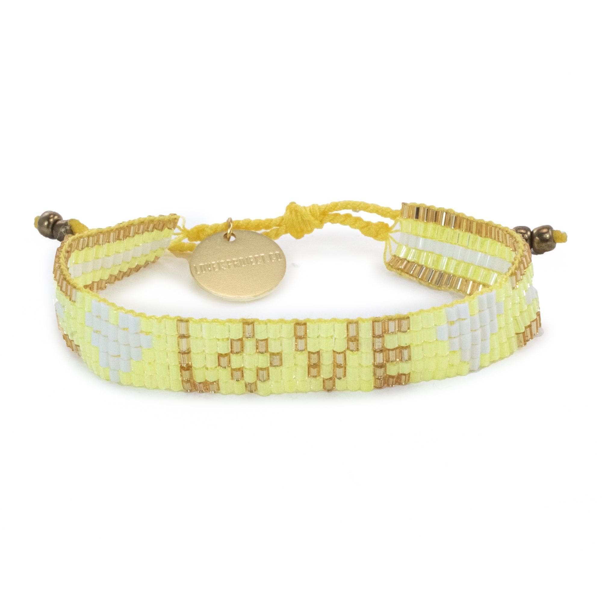 Seed Bead LOVE with Hearts Bracelet - Sunshine Yellow