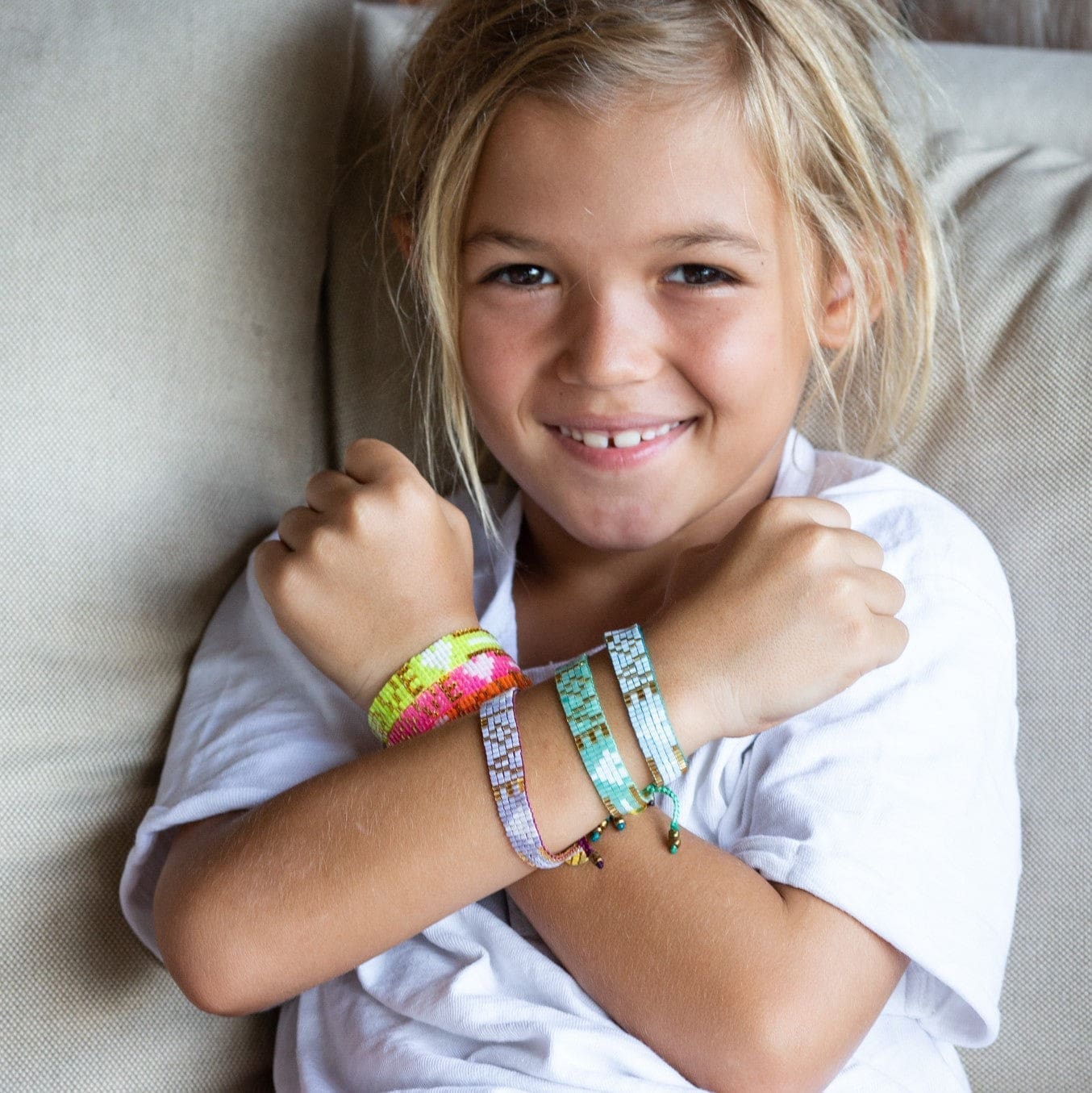 Kids' Seed Bead LOVE with Hearts Bracelet - Lavender - Love Is Project