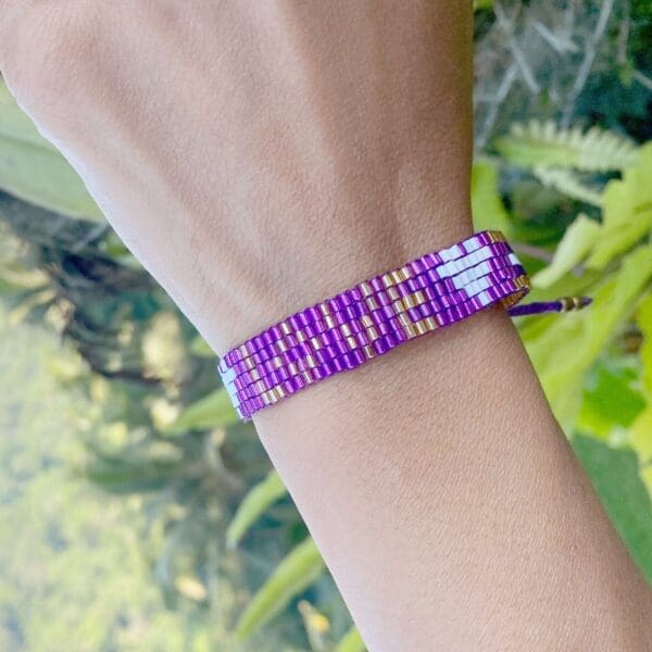 Seed Bead LOVE with Hearts Bracelet - Amethyst