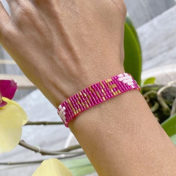 Seed Bead LOVE with Hearts Bracelet - Pink Topaz