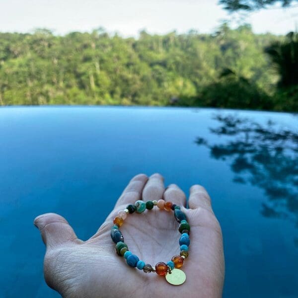 Evil Eye Recycled Glass Bracelet - Carnelian Sunset Stone