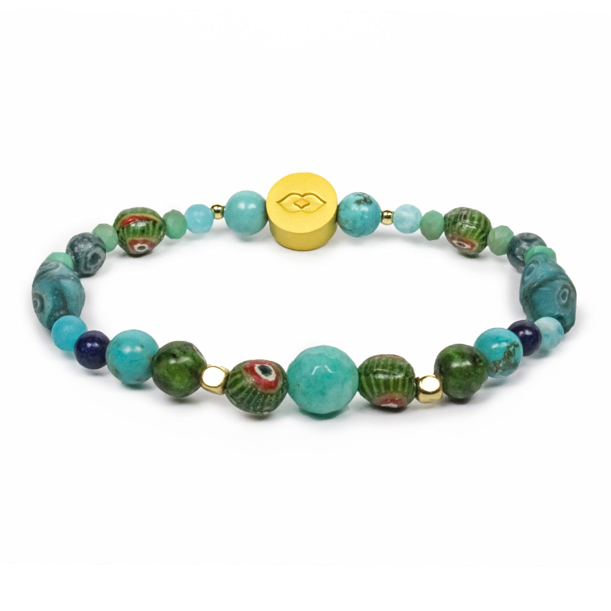 Evil Eye Recycled Glass Bracelet - Blue & Green