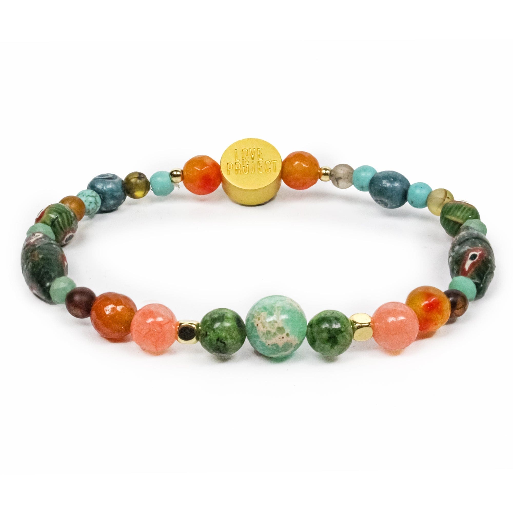 Evil Eye Recycled Glass Bracelet - Carnelian Sunset Stone