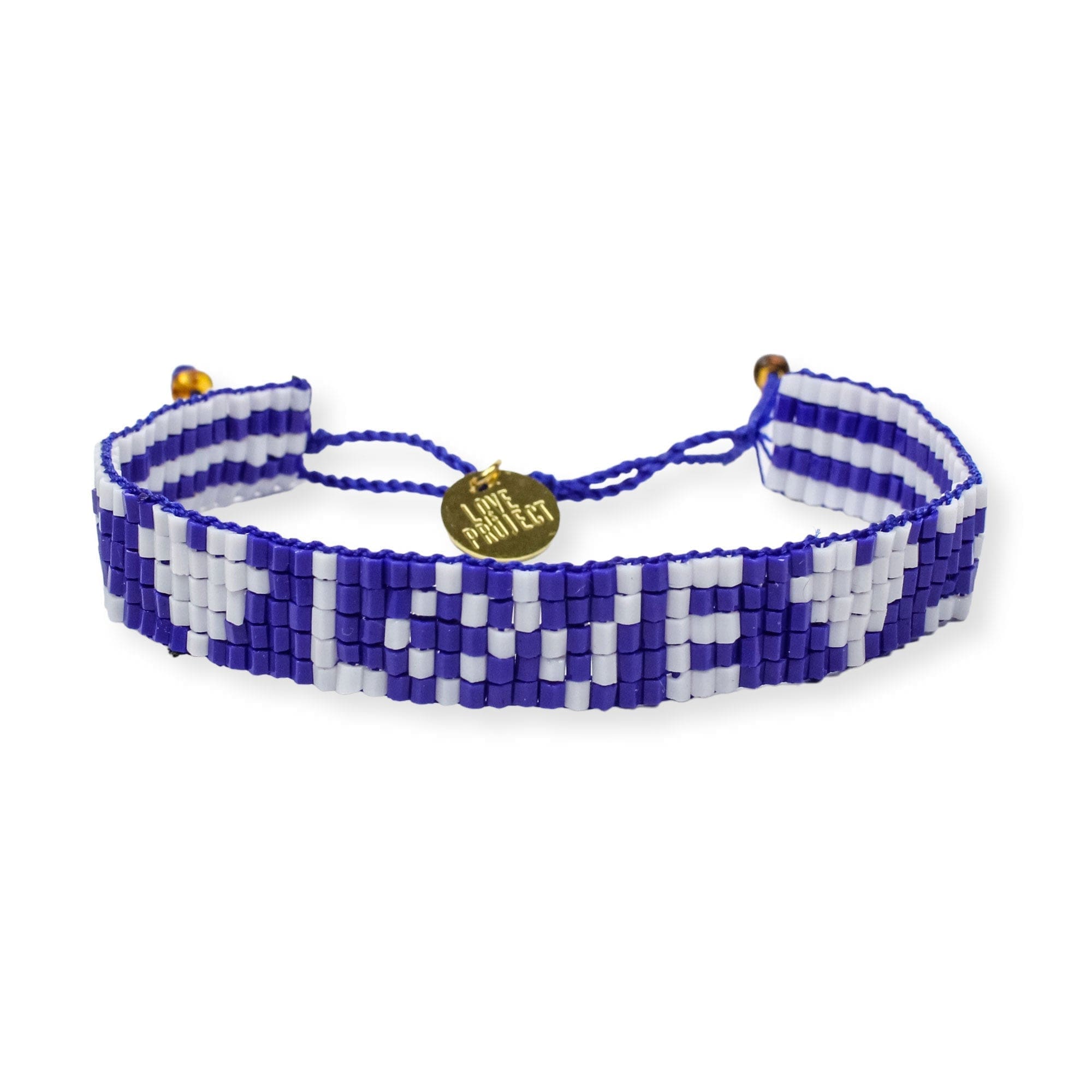 Seed Bead LOVE with Hearts Bracelet - Royal Blue and White