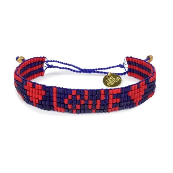 Seed Bead LOVE with Hearts Bracelet - Navy and Red