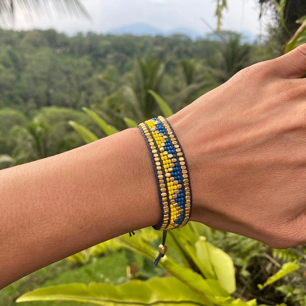 Taj Beaded Bracelet - Azure Blue & Yellow - Love Is Project