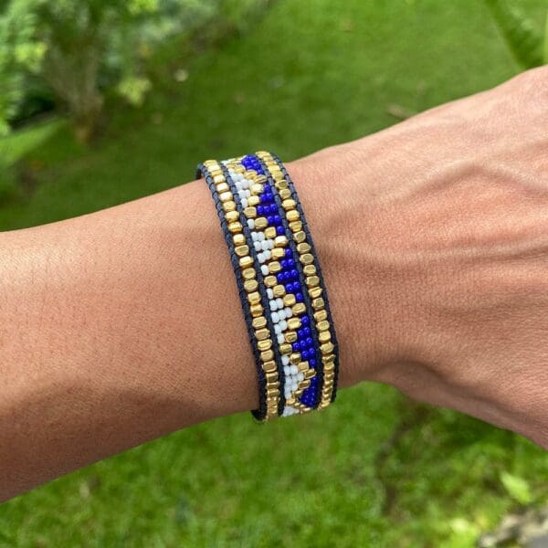 Taj Beaded Bracelet - Royal Blue & White