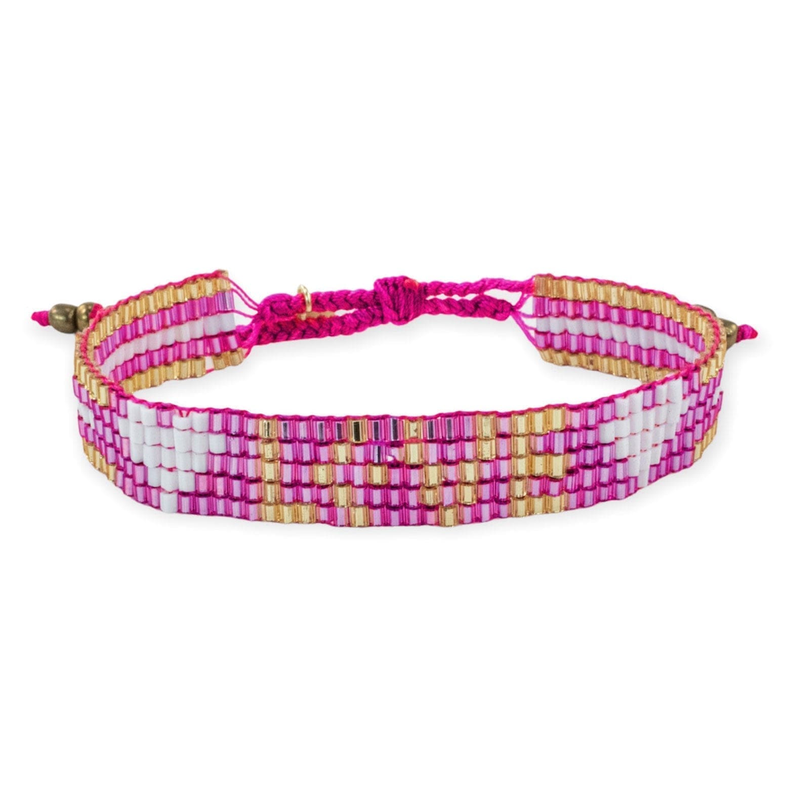 Seed Bead LOVE with Hearts Bracelet - Pink Topaz