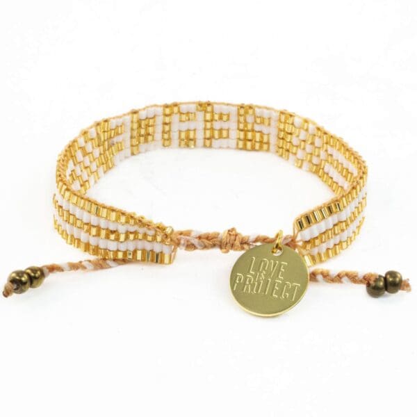 Custom Seed Bead PEACE Bracelet  - Gold & White